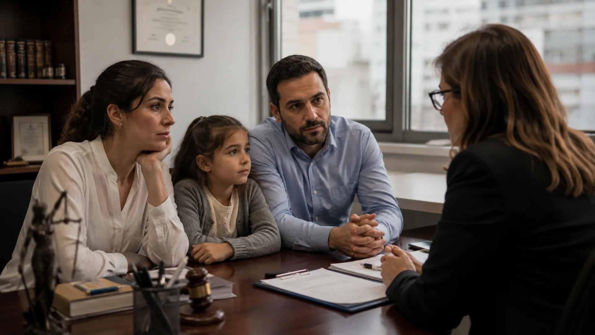 Padres dialogan junto a mediador para resolver un conflicto familiar sin juicio