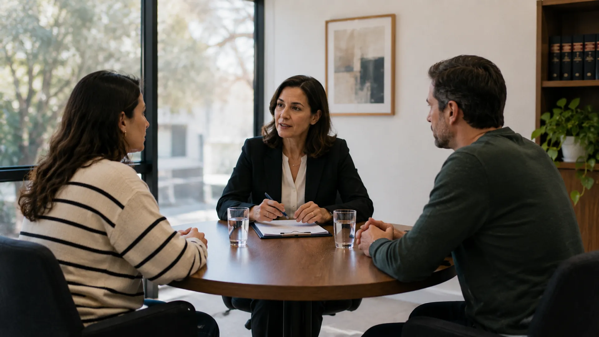 Sesión de mediación familiar entre adultos.